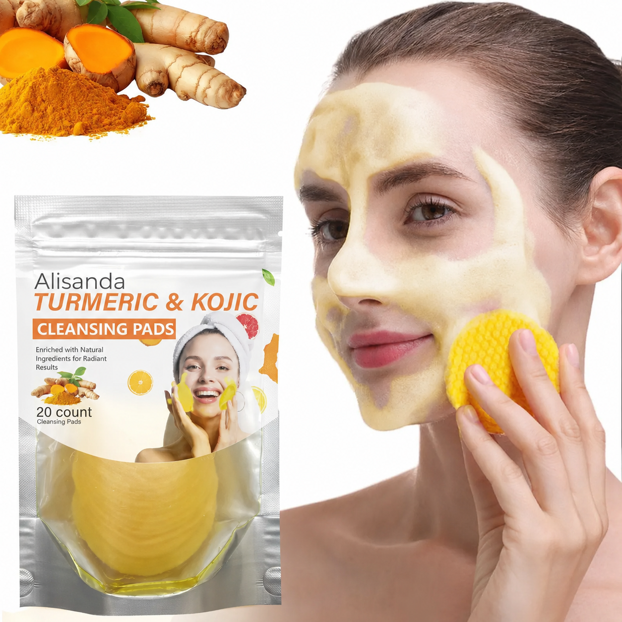 🔥LAST DAY - 49% OFF🔥-Turmeric & Kojic Acid Cleansing Pads, Gentle Deep Clean Soft Texture Facial Skincare Pads 20pcs🍯