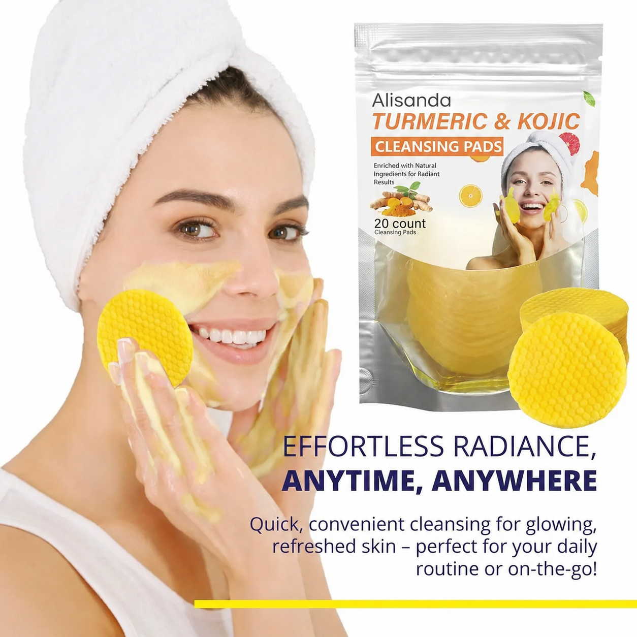 🔥LAST DAY - 49% OFF🔥-Turmeric & Kojic Acid Cleansing Pads, Gentle Deep Clean Soft Texture Facial Skincare Pads 20pcs🍯