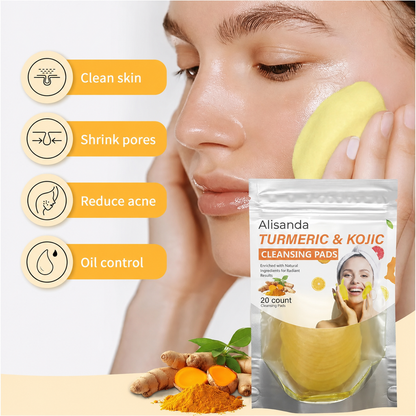 🔥LAST DAY - 49% OFF🔥-Turmeric & Kojic Acid Cleansing Pads, Gentle Deep Clean Soft Texture Facial Skincare Pads 20pcs🍯