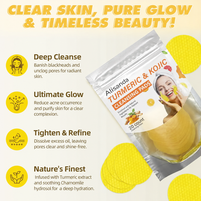 🔥LAST DAY - 49% OFF🔥-Turmeric & Kojic Acid Cleansing Pads, Gentle Deep Clean Soft Texture Facial Skincare Pads 20pcs🍯