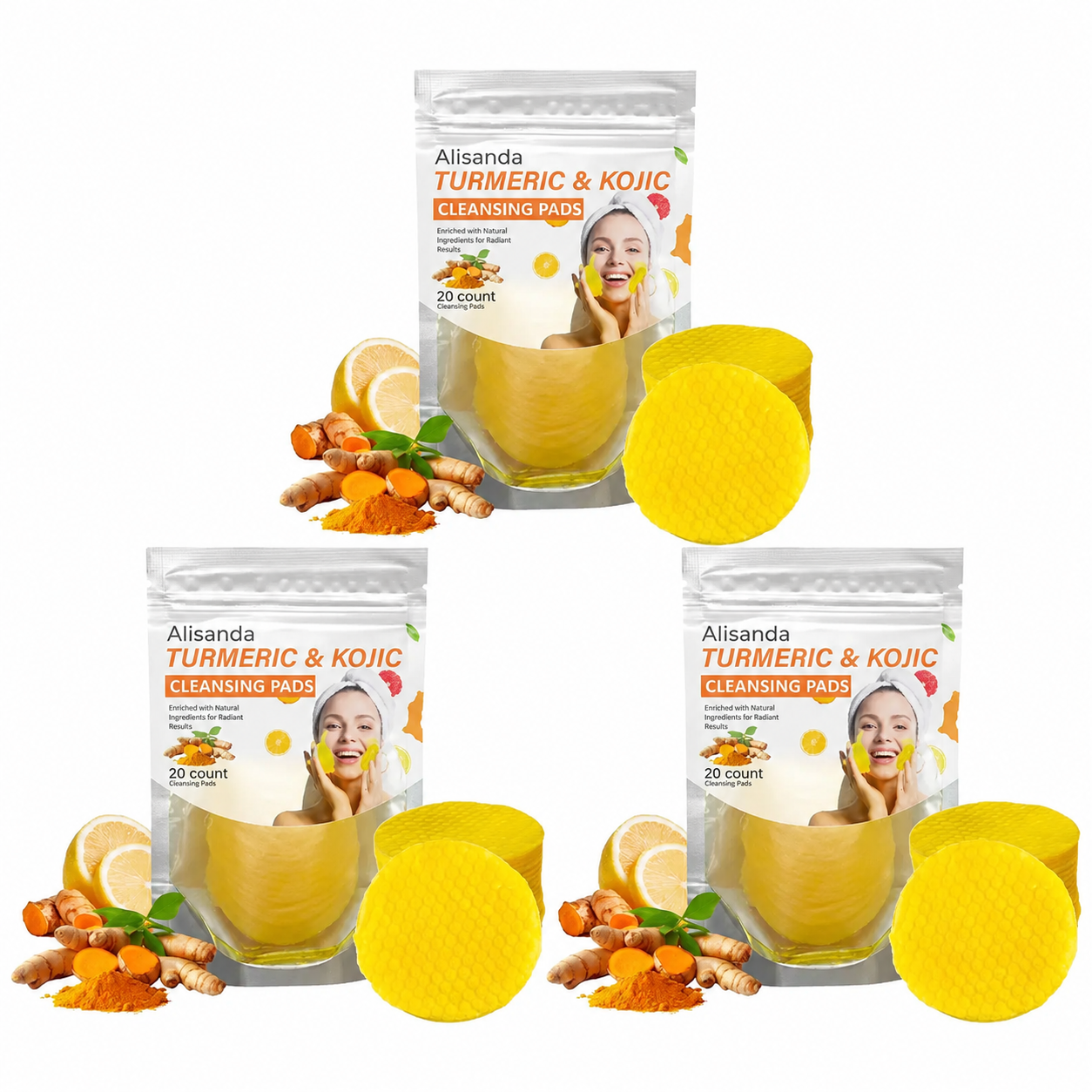 🔥LAST DAY - 49% OFF🔥-Turmeric & Kojic Acid Cleansing Pads, Gentle Deep Clean Soft Texture Facial Skincare Pads 20pcs🍯
